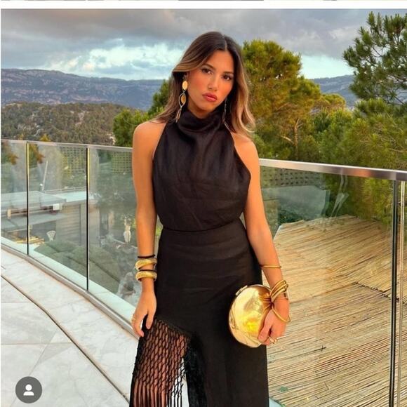 Zara Black Midi Skirt with Fringe Detail - Picture 3 of 13